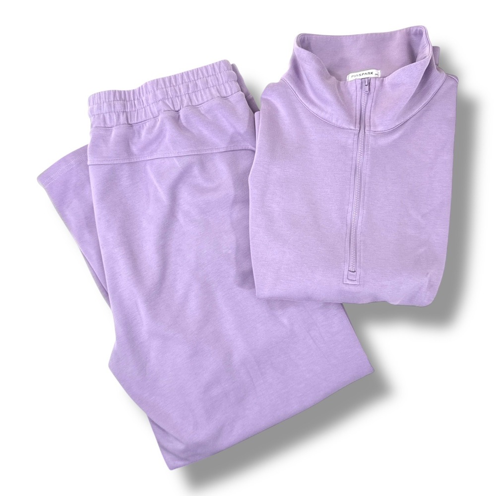 Pinspark Womens 2 Piece Set Lavender 3/4 Zip Sweatshirt Wide Leg Pants 2XL EUC